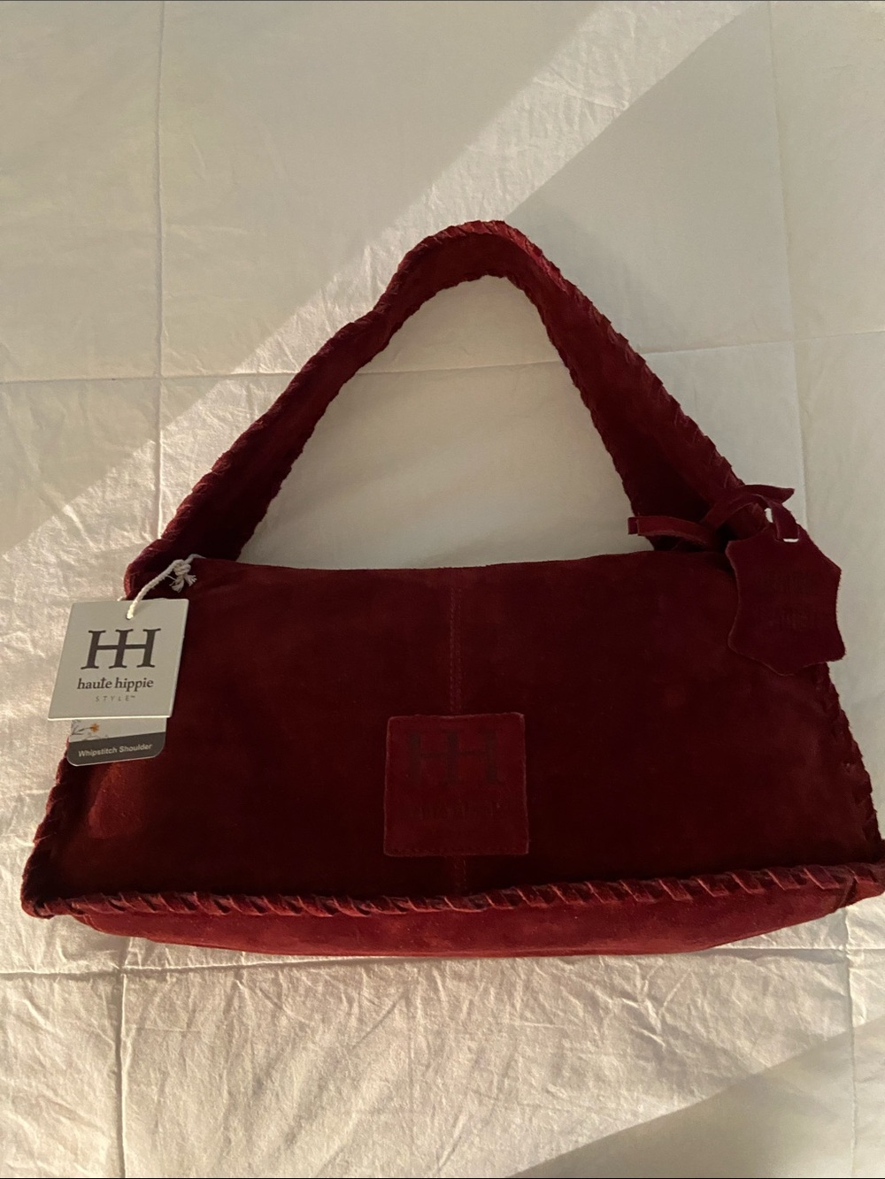 Haute Hippie Wine Suede Braided-Handle Shoulder Bag - Picture 7 of 11